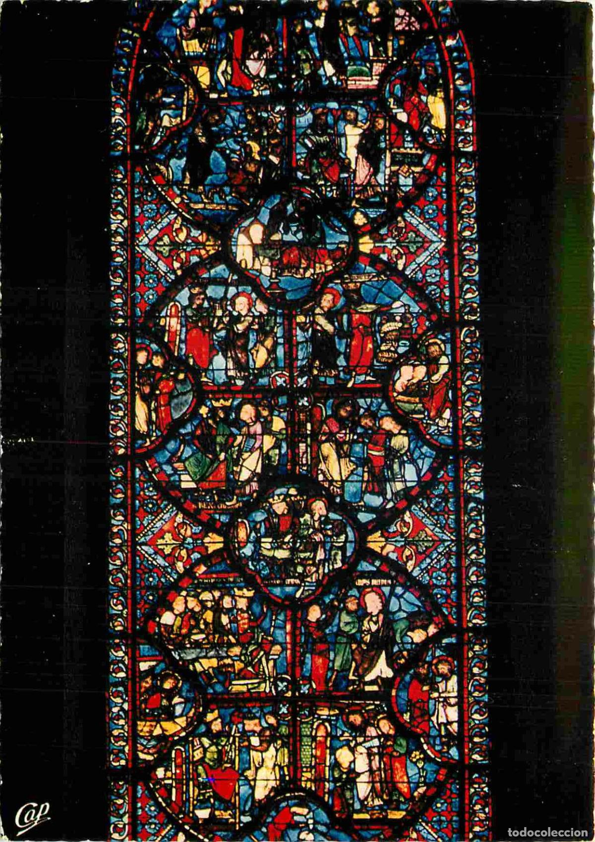 Postales: Francia - 18 - Bourges - int&eacute;rieur de la Cath&eacute;drale St-Etienne - Grande Verri&egrave;re l'Apocalypse de St