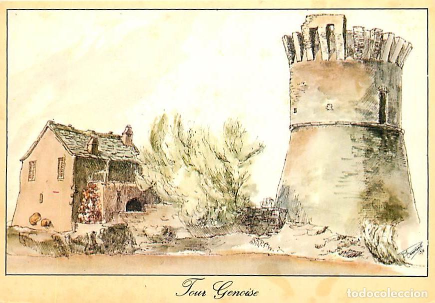 Postales: Francia - 20 - Corse - Tour Genoise - Dessin d'apr&egrave;s nature par M. Perreard - Art Peinture - CPM - V