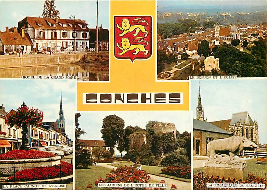 Cartes Postales: Francia - 27 - Conches en Ouche - Multivues - Blasons - Fleurs - Automobiles - CPM - Carte Neuve - V