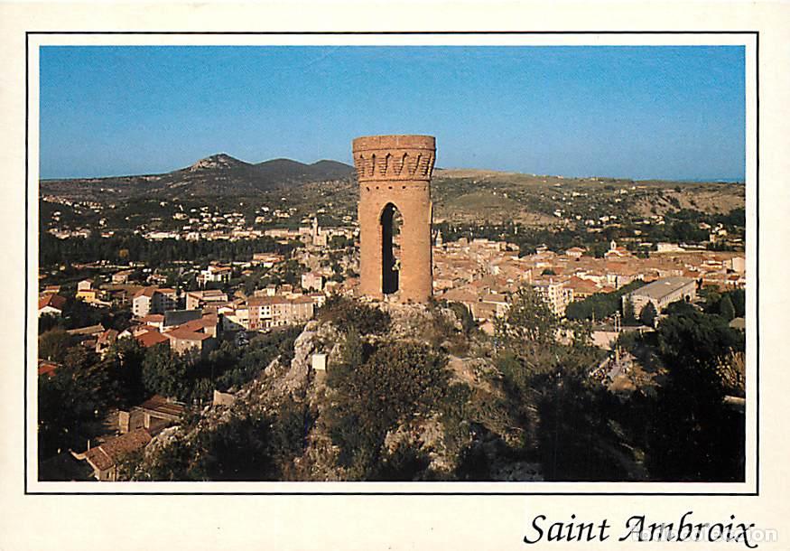 Postales: Francia - 30 - Saint Ambroix - La tour Gisquet dominant la ville - Flamme Postale de Saint Ambroix -