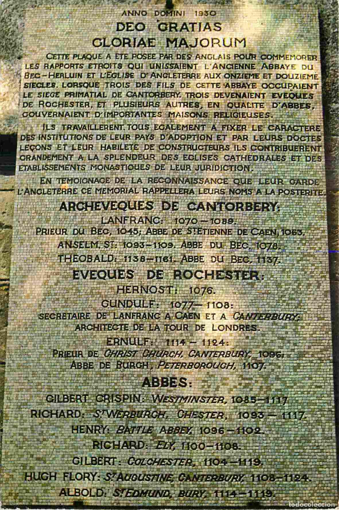 Postales: Francia - 27 - Le Bec Hellouin - Le M&eacute;morial de la Tour St-Nicolas qui atteste de l'influence de l'A