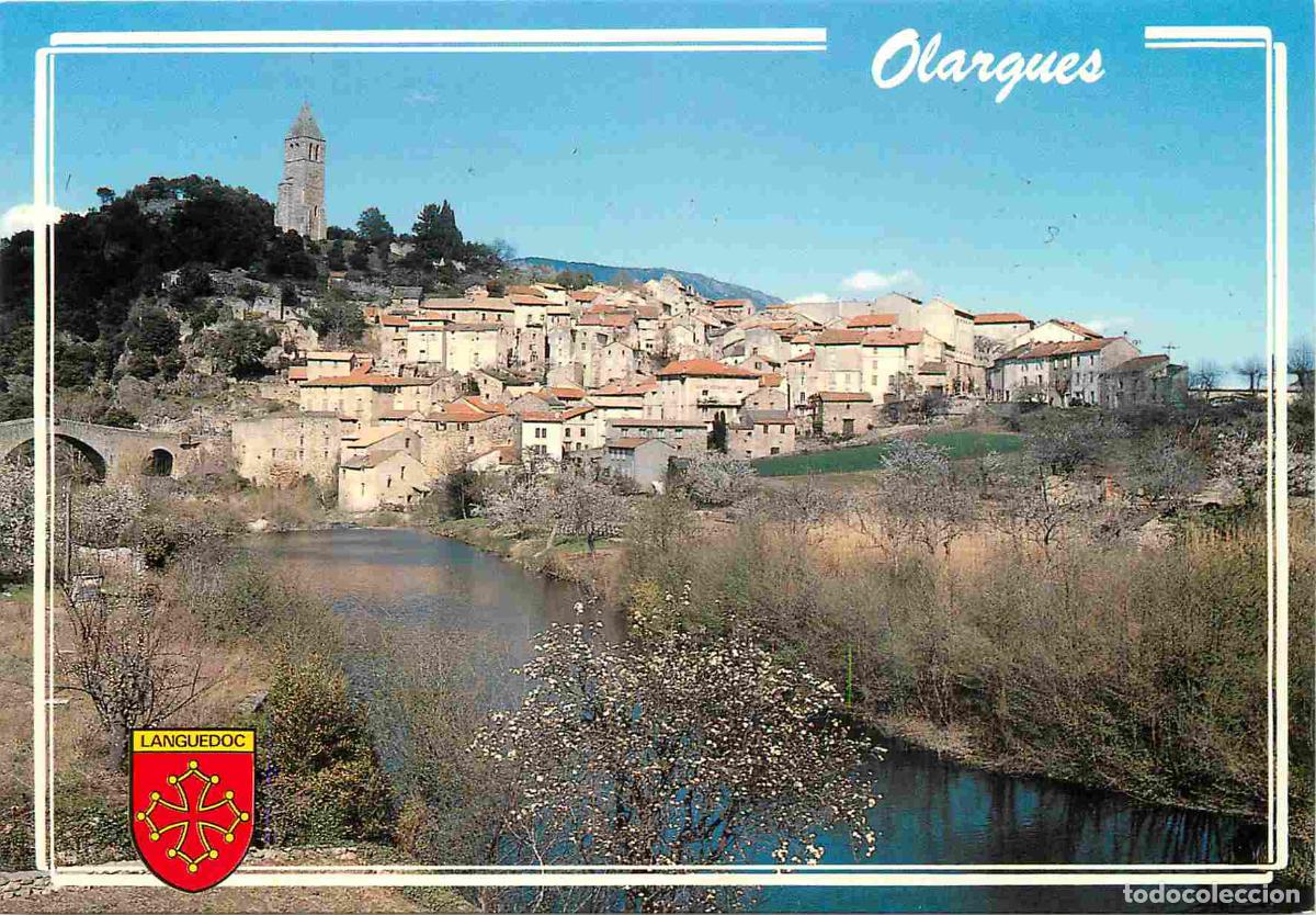 Postales: Francia - 34 - Olargues - Vue G&eacute;n&eacute;rale - Le Jaur - le Pont du Diable - la Tour XIle si&egrave;cle - Blasons