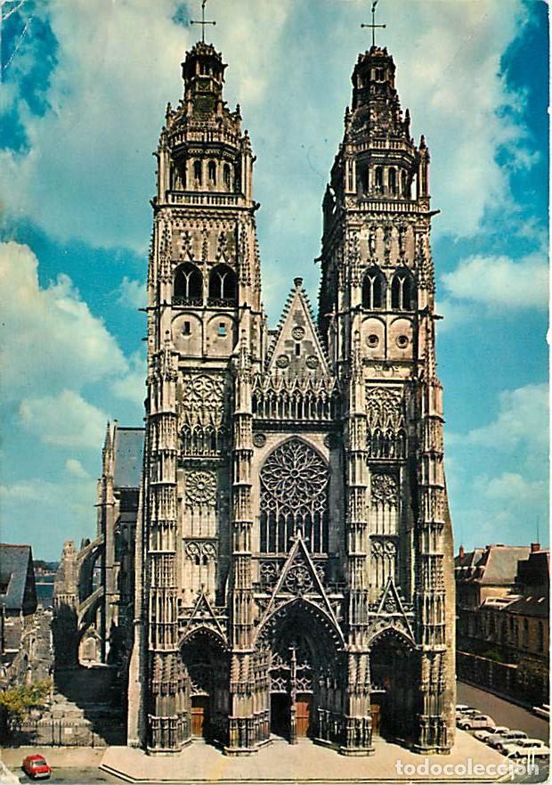 Postales: Francia - 37 - Tours - La Cath&eacute;drale Saint-Gatien - Automobiles - Flamme Postale de Cheverny - CPM -