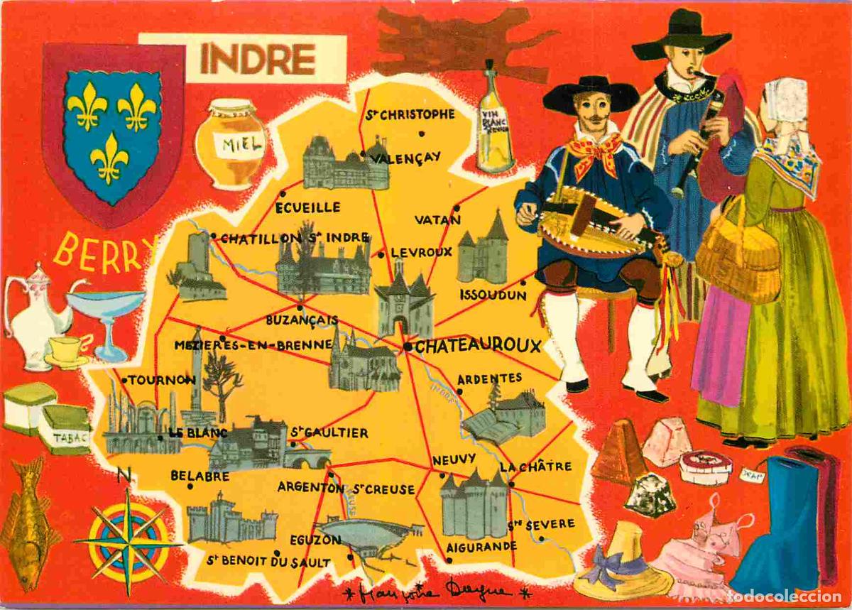 Cartoline: Francia - 36 - Indre - Carte G&eacute;ographique - illustration - Blasons - CPM - Carte Neuve - Voir Scans