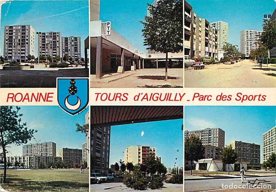 Postales: Francia - 42 - Roanne - Tour d'Aiguilly - Parc des Sports - Multivues - Blasons - CPM - Voir Scans R