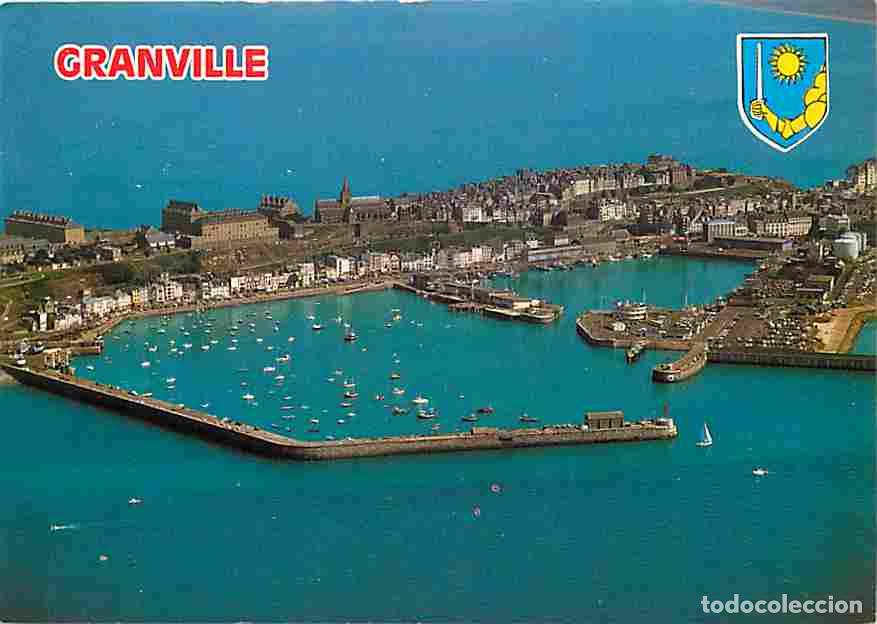 Cartes Postales: Francia - 50 - Granville - La Haute Ville les ports et la c&ocirc;te vers Donville - Vue a&eacute;rienne - Blason