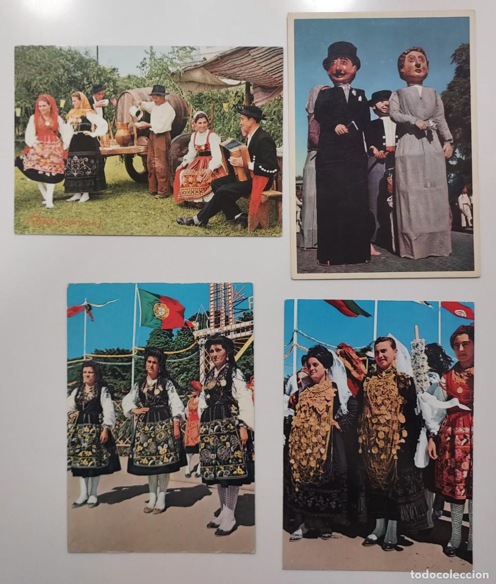 Postais: LOTE 4 POSTALES PORTUGAL. MINHO FOLCLORE, VIANA GIGANTONES, RAPARIGAS, CARDIELOS. SIN CIRCULAR