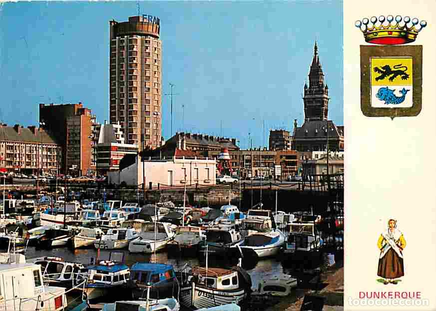 Postales: Francia - 59 - Dunkerque - Le Port de Plaisance - La Tour Frankel - L'Hotel de Ville - Bateaux - Bla