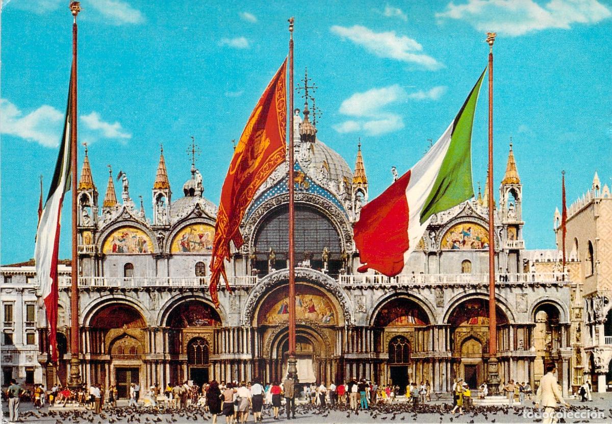 Cartoline: Postal Bas&iacute;lica San Marcos Venecia Italia Bandera Italiana Piazza S. Marco