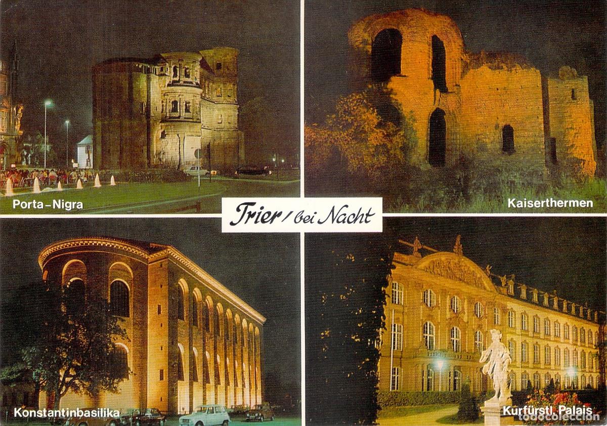 Cartoline: Postal Multivista de Trier, Alemania - Porta Nigra y Monumentos de Noche