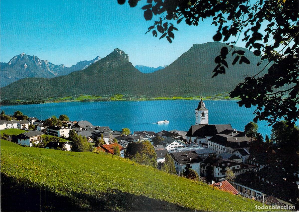 Postais: Postal St. Wolfgang im Salzkammergut Austria, Vista Panor&aacute;mica del Lago y Alpes.