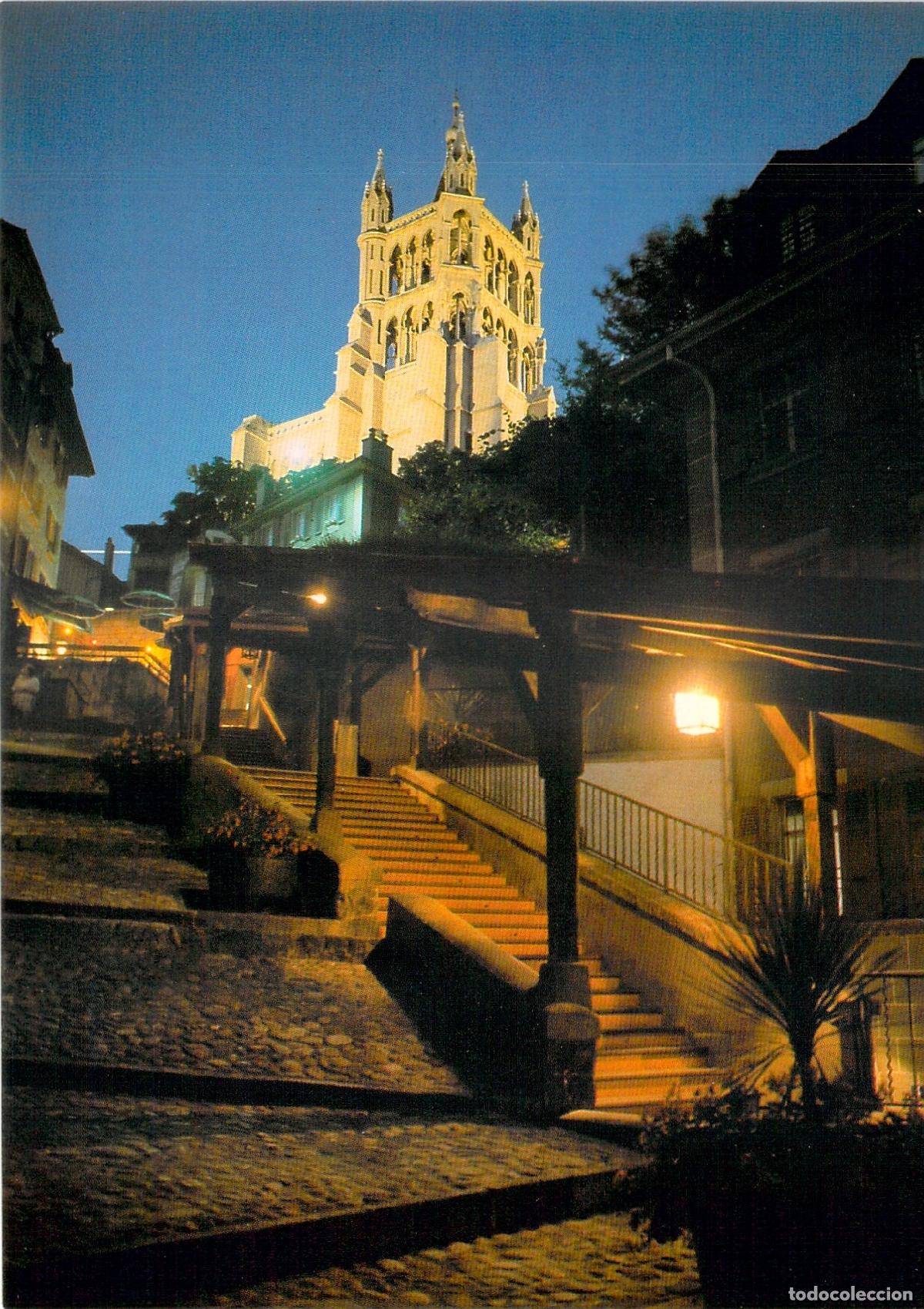 Postais: Postal Lausanne Suiza, Vista Nocturna Catedral y Casco Antiguo