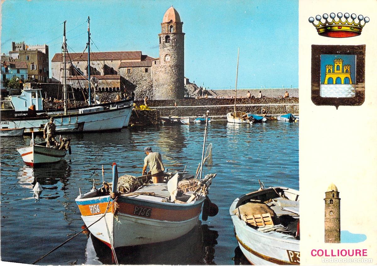 Postales: Postal Collioure Francia, Puerto, Torre Campanario y Barcas Catalanas Faro
