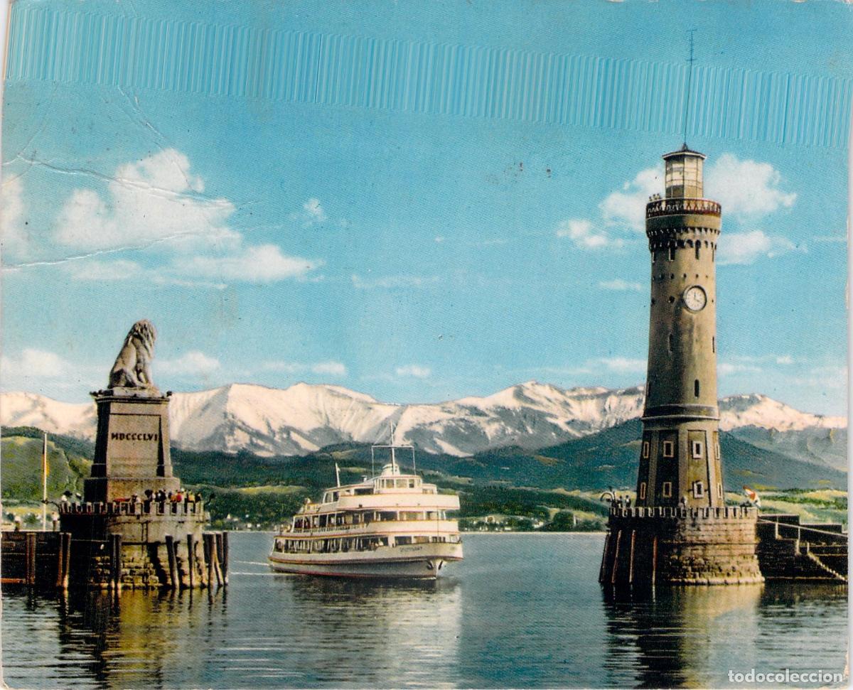 Postcards: Postal del Puerto de Lindau en el Lago Constanza, Alemania. Faro y Le&oacute;n