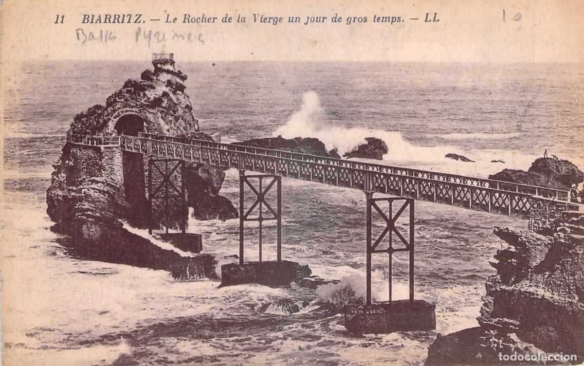 Postais: Postal Biarritz Francia - Rocher de la Vierge y Puente Met&aacute;lico, Oleaje