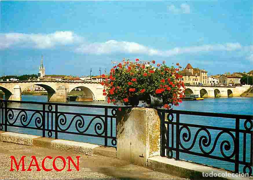 Postales: Francia - 71 - Macon - Le pont de St Laurent monument historique du XIe si&egrave;cle - Fleurs - CPM - Voir