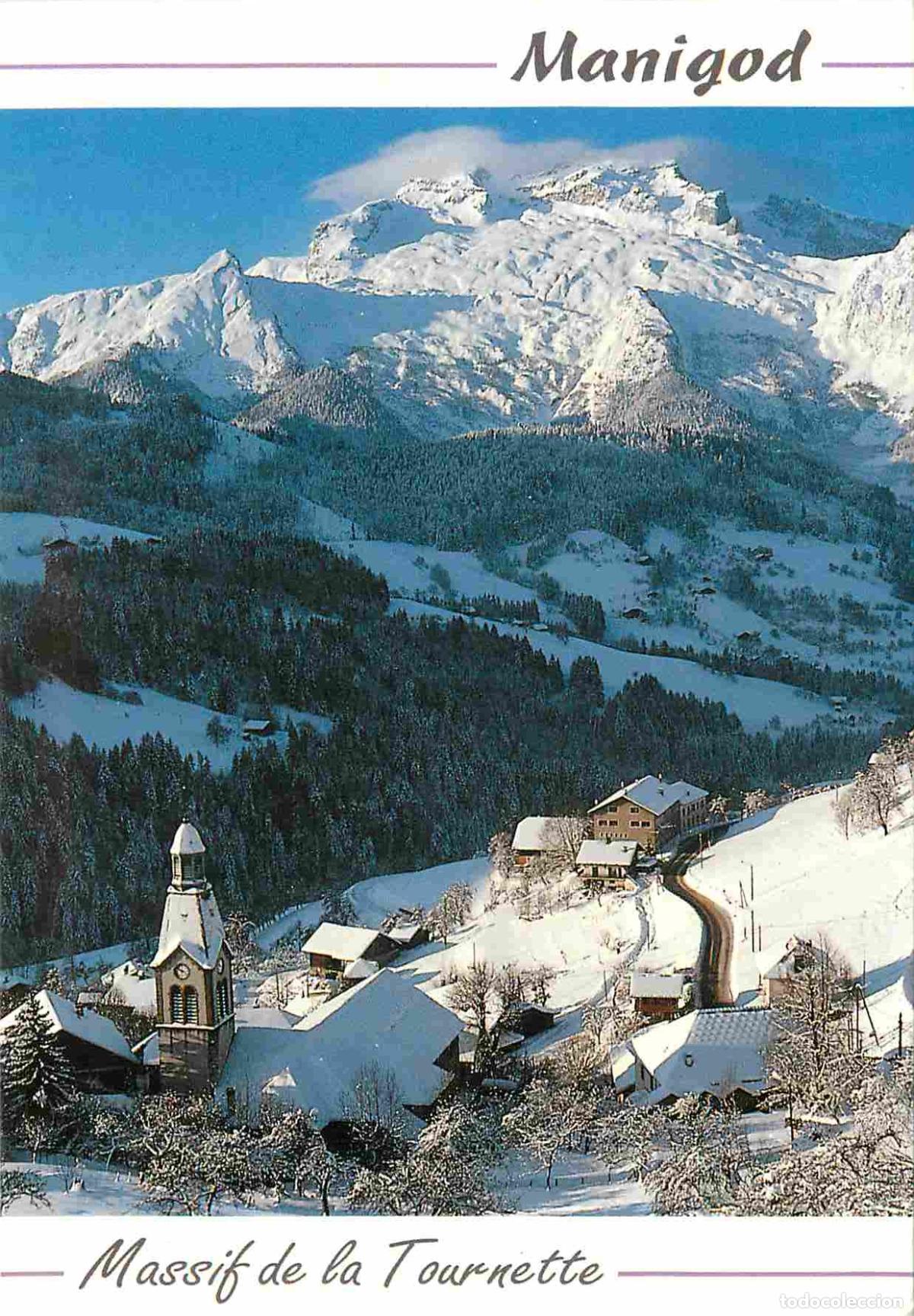 Postkarten: Francia - 73 - Manigod - La Croix Fry - Le village sous la neige avec en toile de fond la Tournette