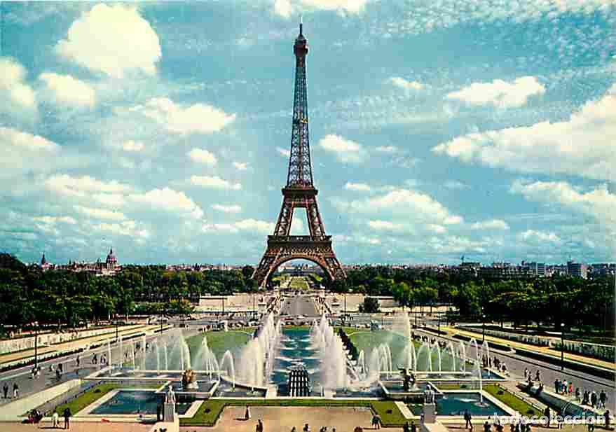 Postales: Francia - 75 - Paris - Tour Eiffel - Les jardins de Chaillot - Jets d'eau du Trocad&eacute;ro - Carte Neuve