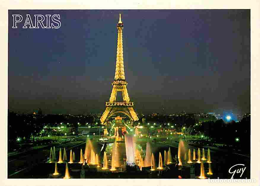 Postales: Francia - 75 - Paris - Tour Eiffel - Jets d'eau du Trocad&eacute;ro - Pont d'I&eacute;na - Vue de Nuit - Carte Neu
