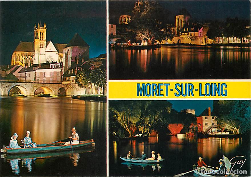 Cartes Postales: Francia - 77 - Moret sur Loing - Effets de lumi&egrave;re et d'eau sur le Donjon un jour de son et lumi&egrave;re