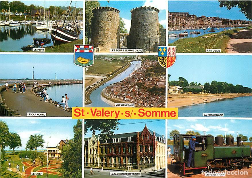 Postkarten: Francia - 80 - Saint Valery sur Somme - Multivues - Blasons - Petit Train - Flamme Postale de Airain