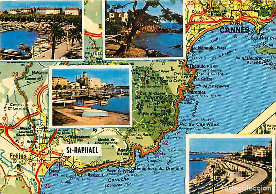 Postales: Francia - 83 - Saint Raphael - Multivues - Carte G&eacute;ographique d'apr&egrave;s Carte Michelin - CPM - Voir Sc