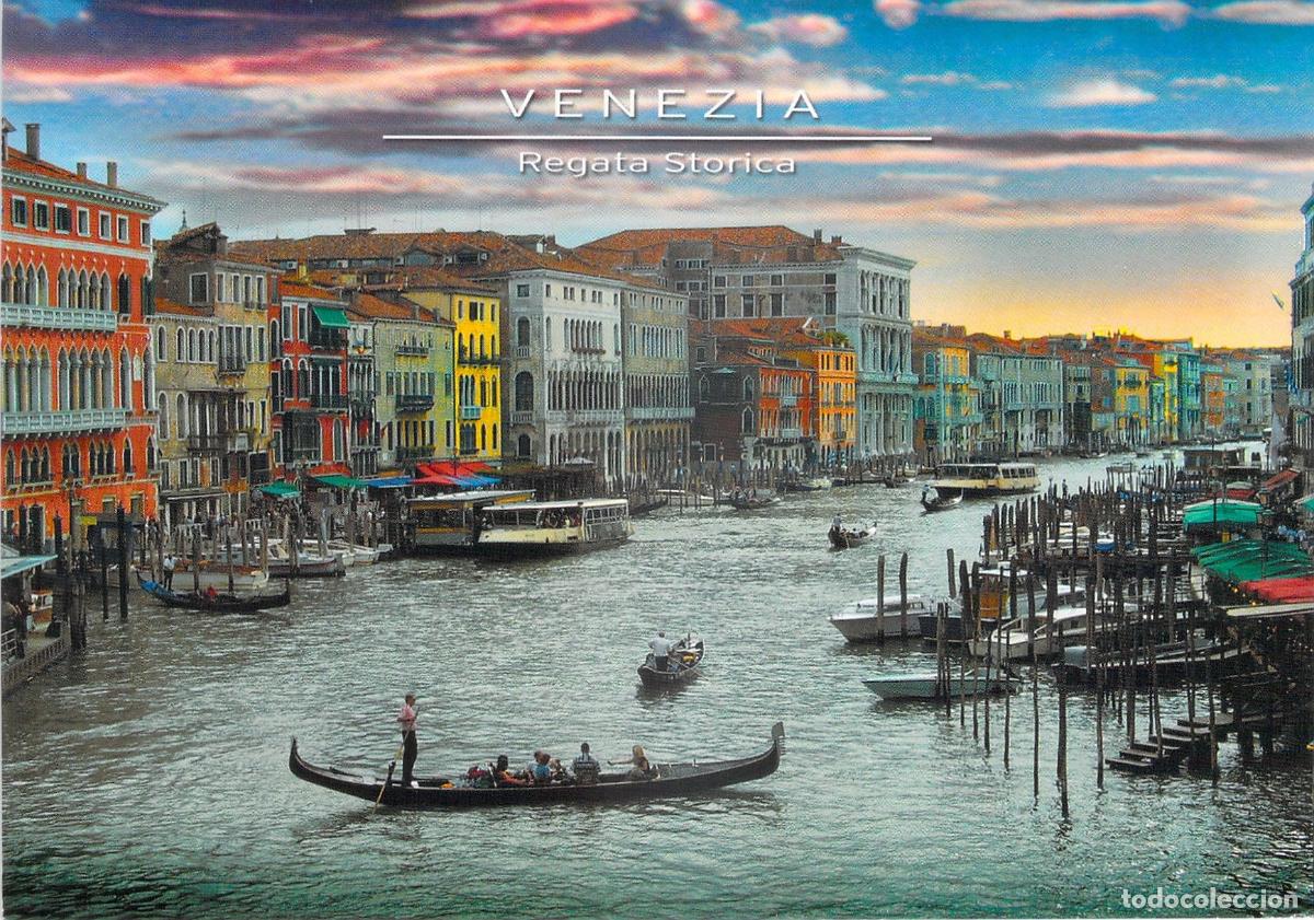 Cartes Postales: Postal Venecia Canal Grande Atardecer G&oacute;ndola Regata Hist&oacute;rica Italia
