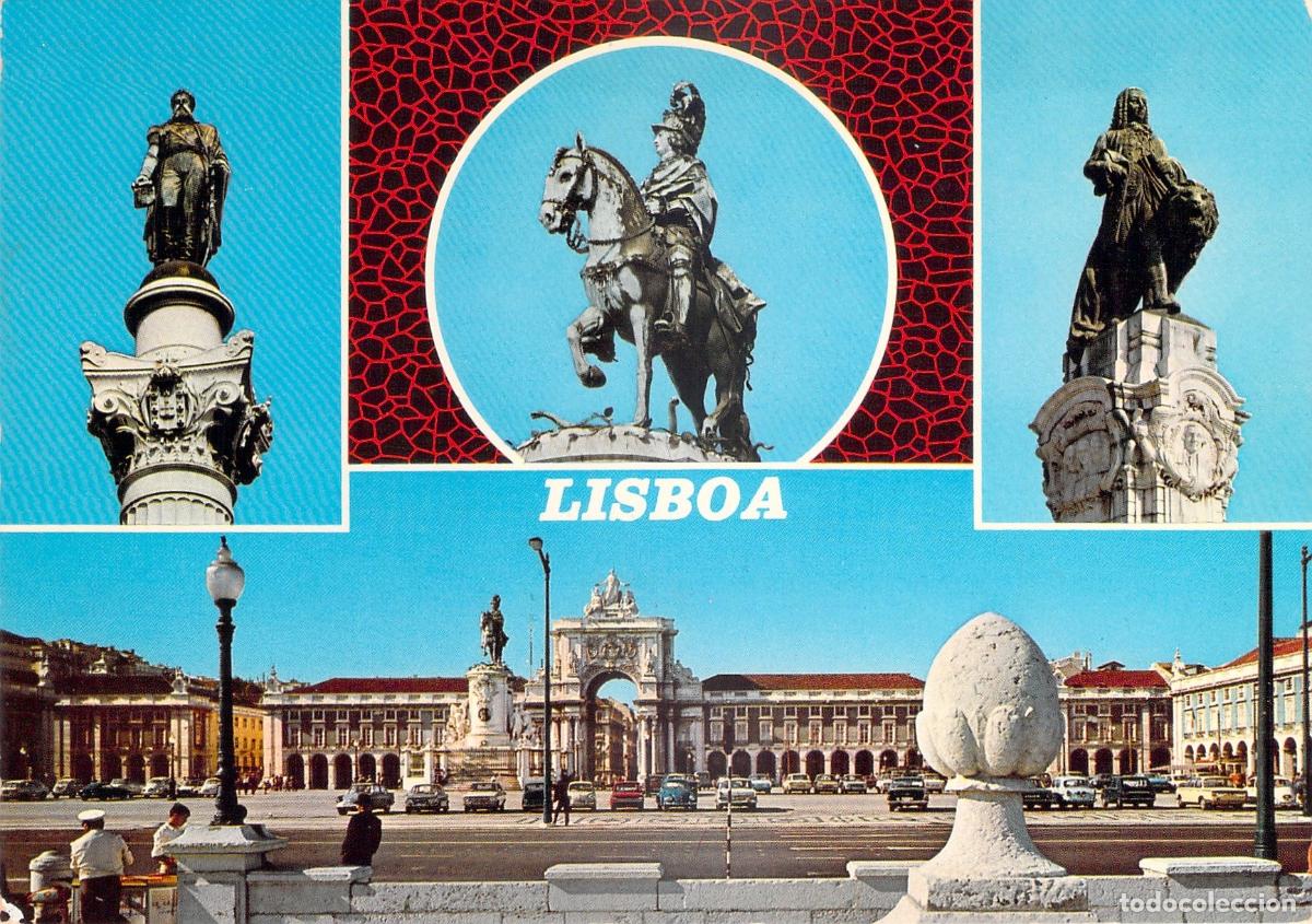 Postais: Postal Lisboa Pra&ccedil;a do Com&eacute;rcio Estatuas Monumentos Arco da Rua Augusta