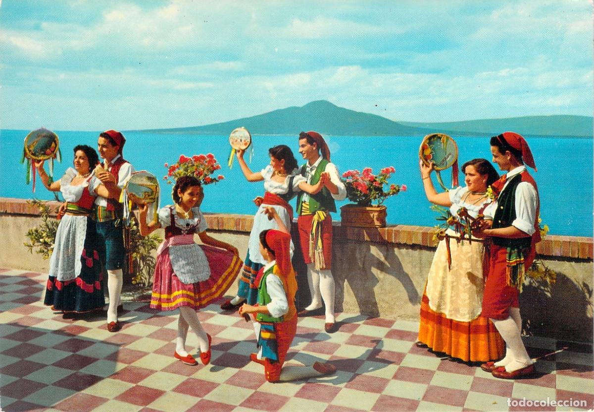Cartoline: Postal SORRENTO: La Tarantela - Baile Folcl&oacute;rico en Traje Tradicional Italia