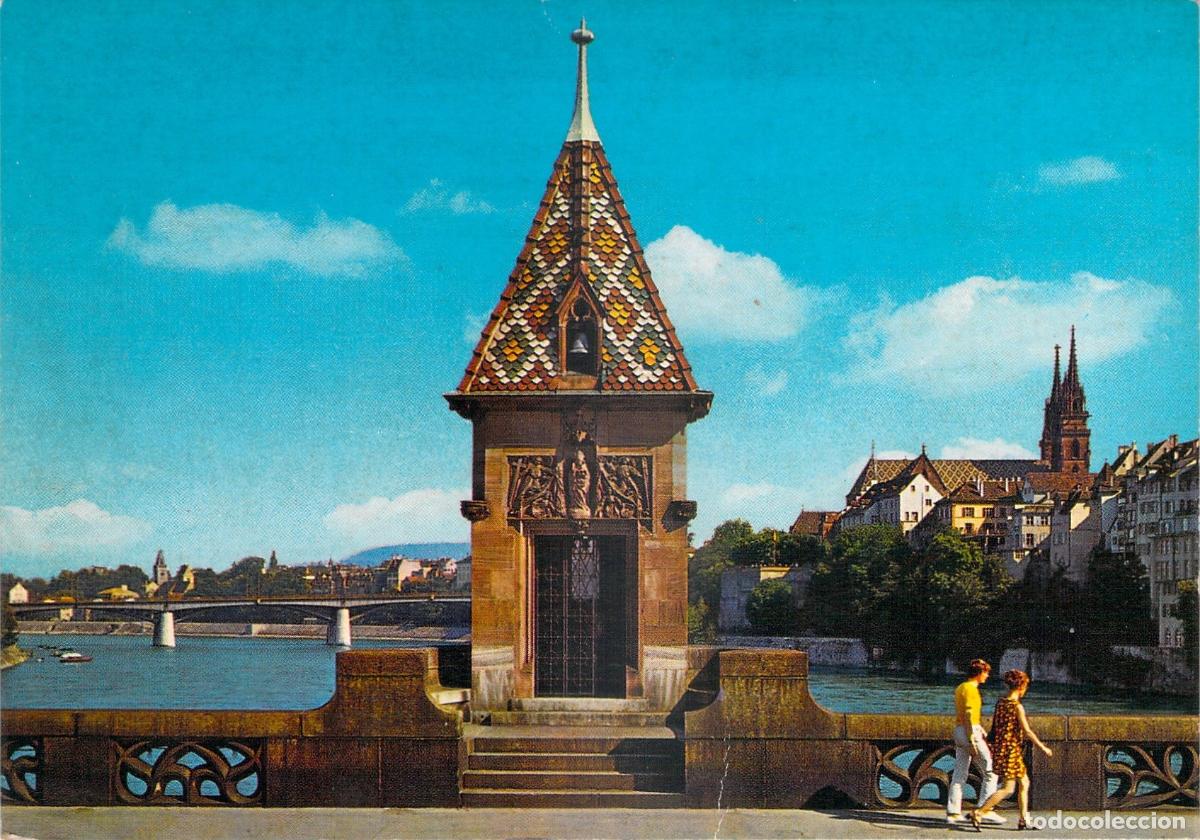 Postales: Postal Basilea Suiza - Vista del Puente Central del Rin y Catedral M&uuml;nster