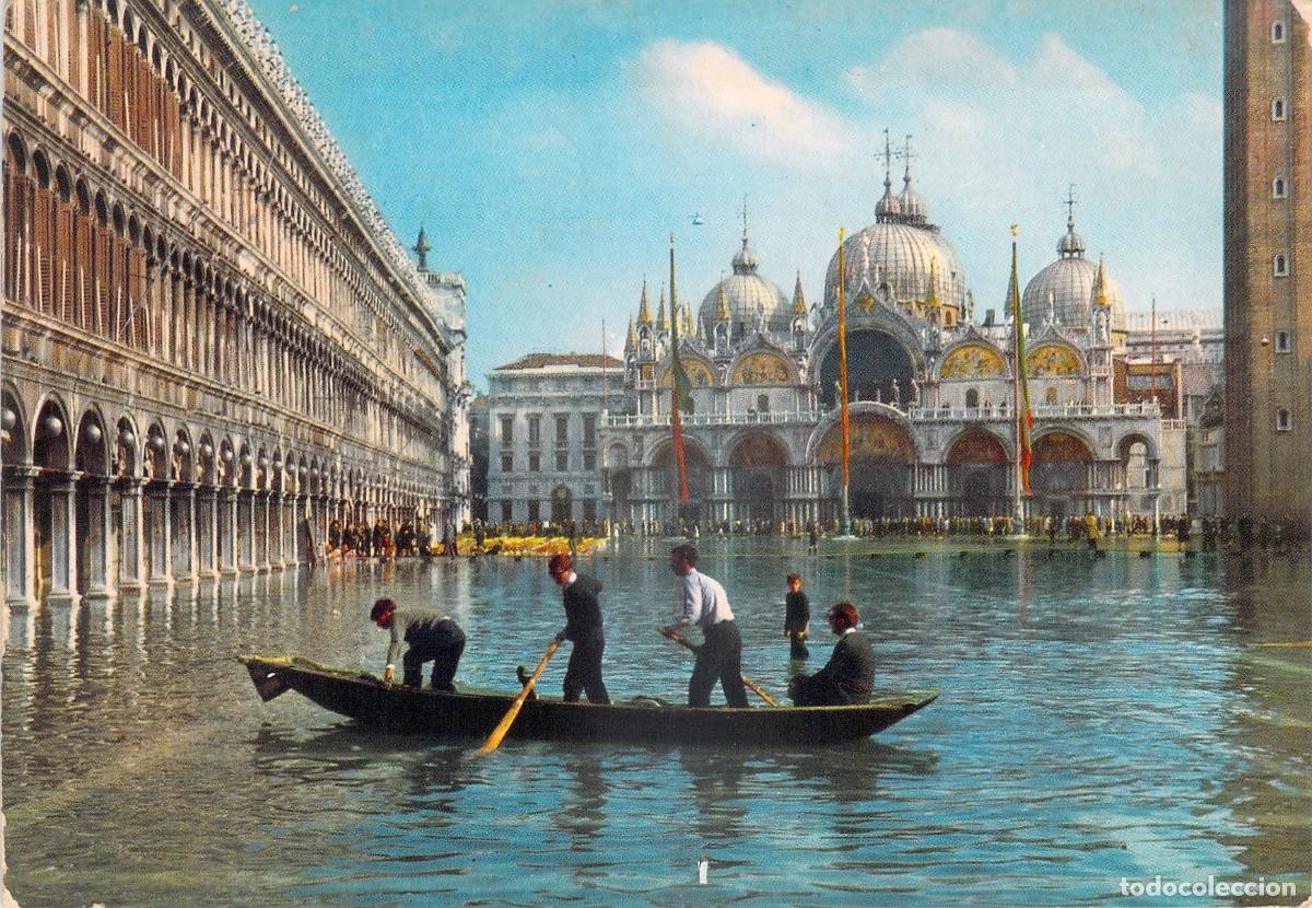 Cartes Postales: Postal de Venecia: Piazza San Marco con Acqua Alta e Inundaci&oacute;n, Italia.