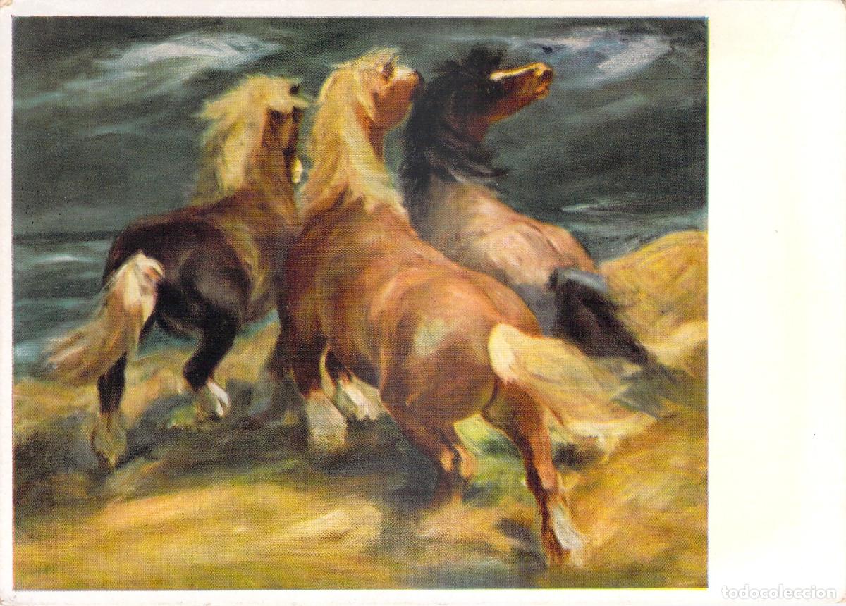 Postales: Postal Caballos Corriendo en Dunas - Reproducci&oacute;n Obra Heinz D&ouml;llberg