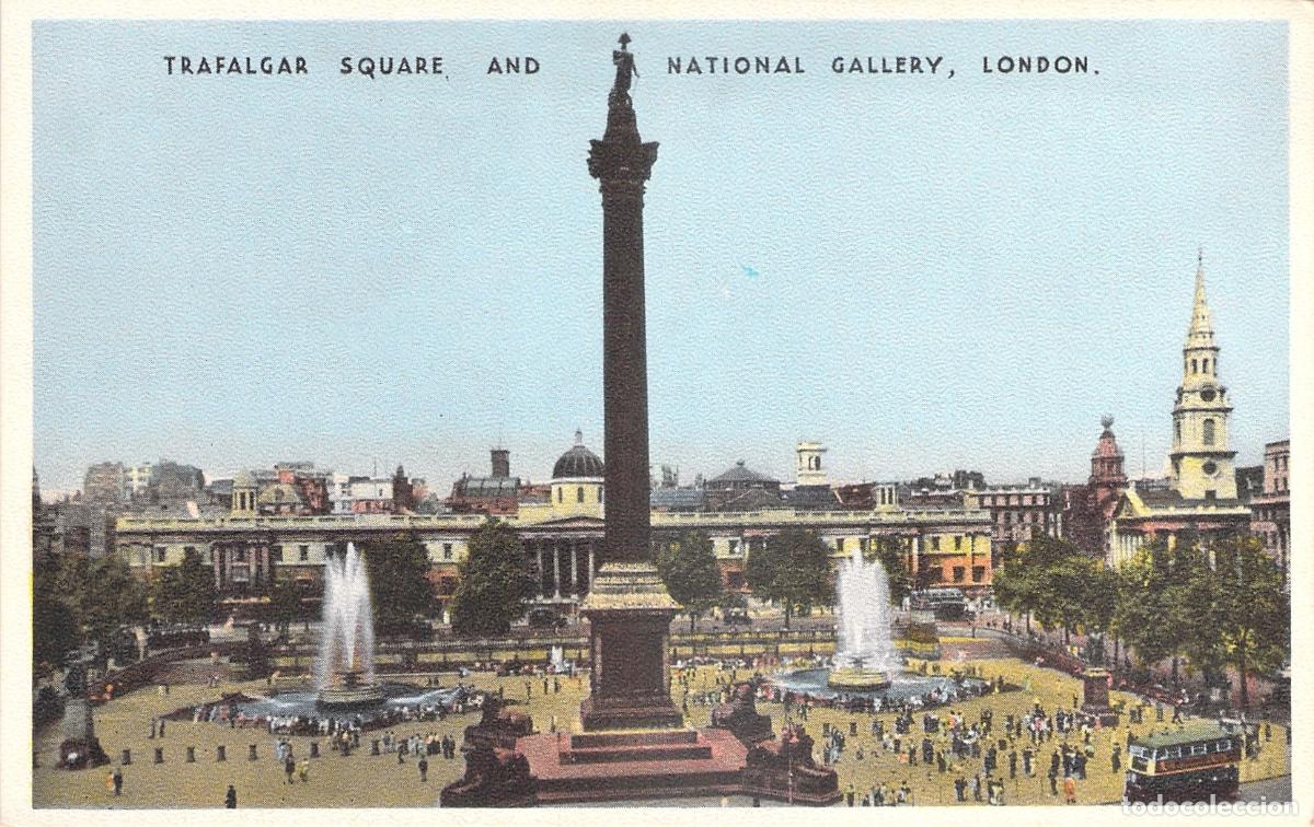 Postkarten: Postal Trafalgar Square y Galer&iacute;a Nacional, Columna de Nelson, Londres, Reino Unido.