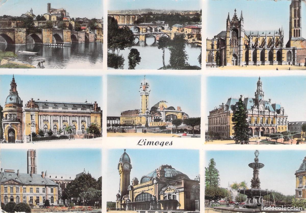 Cartes Postales: Postal de Limoges Francia, Vistas M&uacute;ltiples: Catedral, Estaci&oacute;n y Puentes.