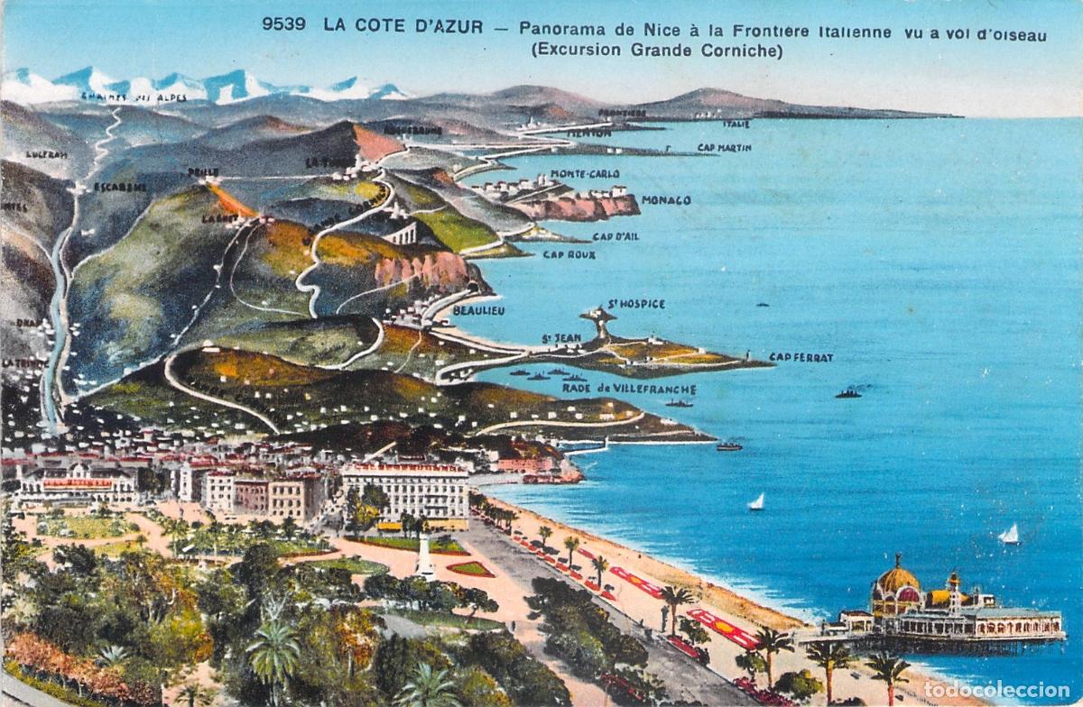 Postkarten: Postal Panor&aacute;mica de la Costa Azul: Niza a la Frontera Italiana