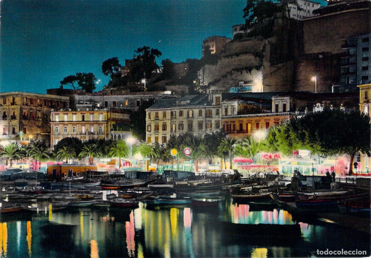 Cartes Postales: Postal N&aacute;poles Mergellina Nocturna, Vista del Puerto y la Costa Italiana