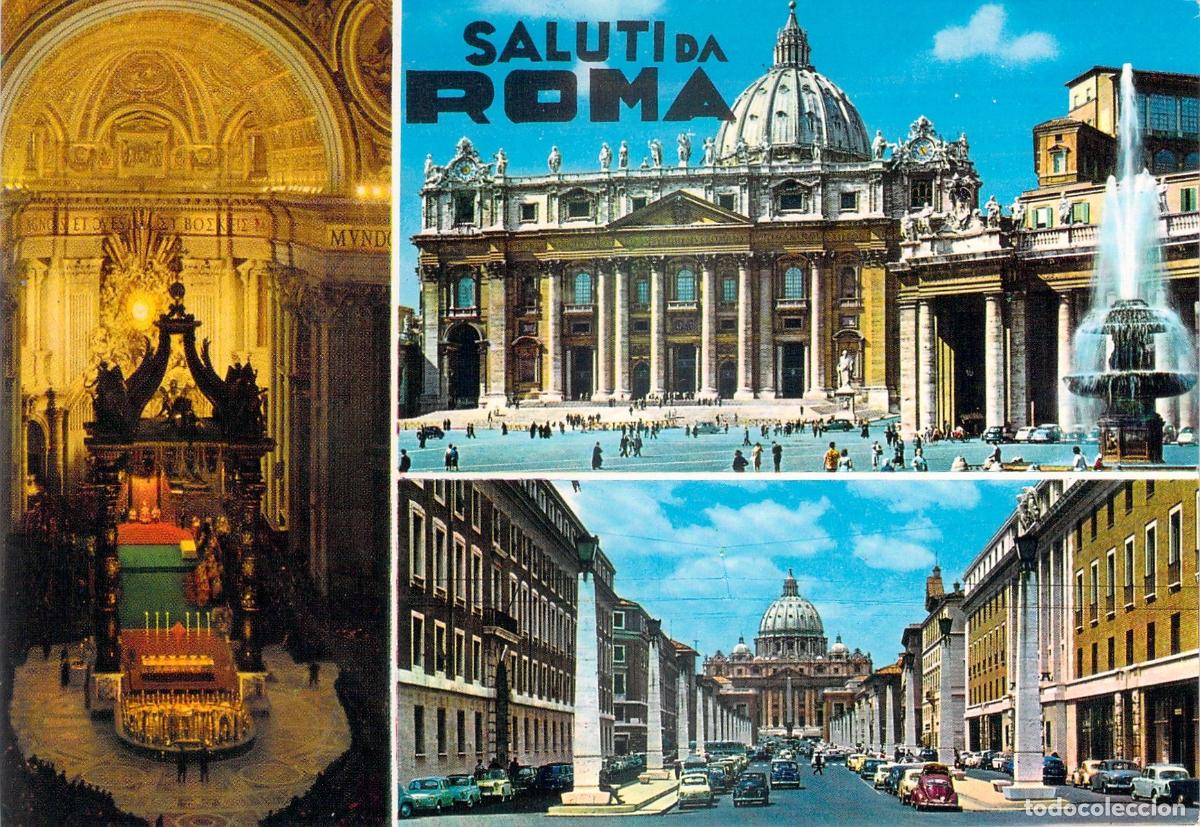 Postkarten: Postal, Multivista Roma, Bas&iacute;lica San Pedro, Plaza San Pedro, Italia