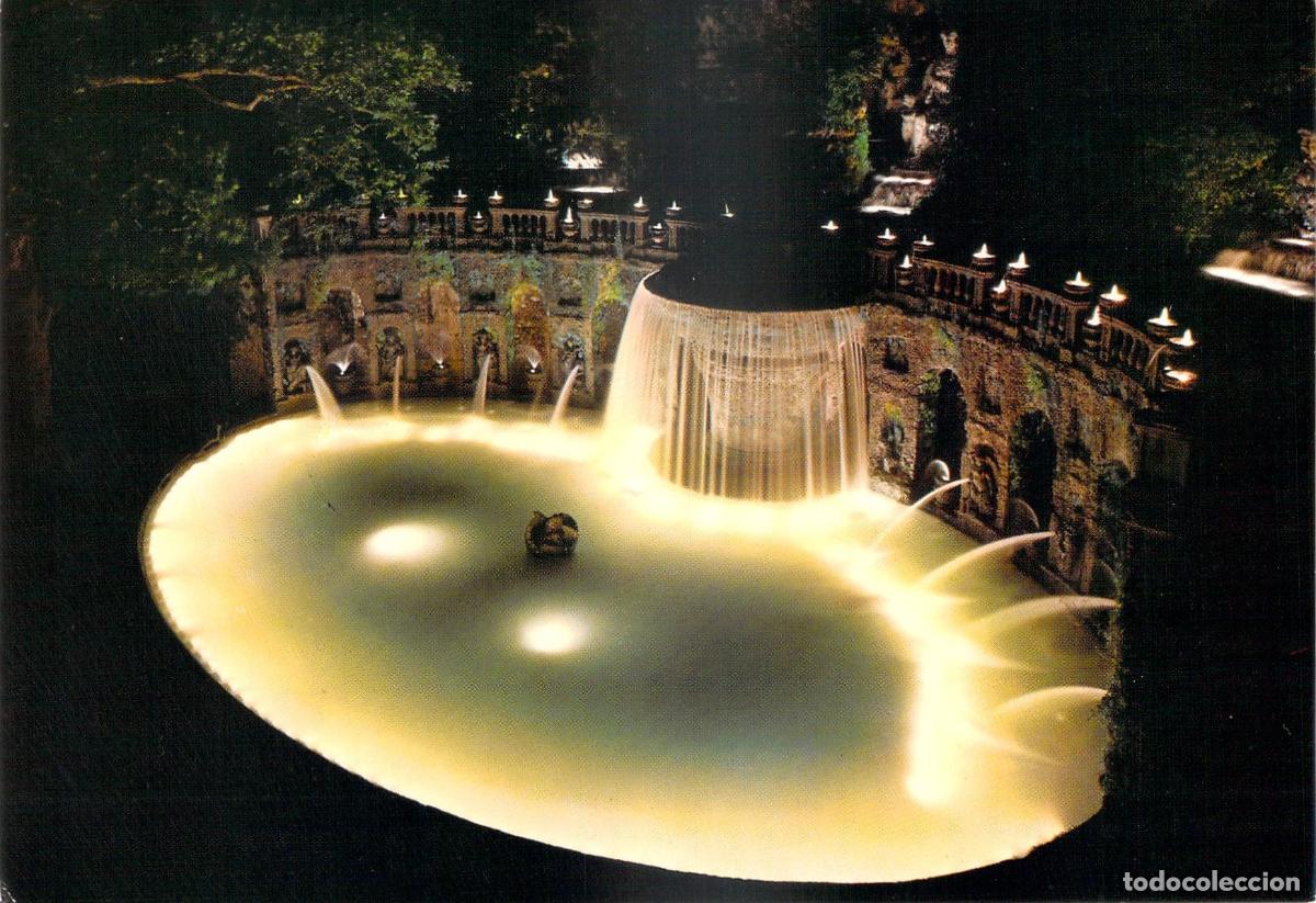 Postkarten: Postal Villa d'Este, Tivoli. Iluminaci&oacute;n Nocturna de la Fontana dell'Ovato.