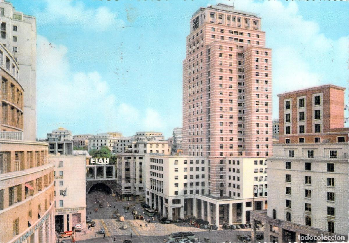 Postkarten: Postal G&eacute;nova Italia, Piazza Dante y Rascacielos (Torre Piacentini), Urbano