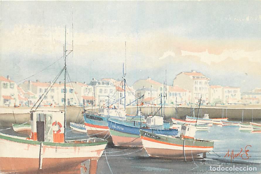 Postales: Francia - 85 - Ile d'Yeu - Port Joinville - Aquarelle de Jean-Michel Seiller - Art Peinture - Flamme