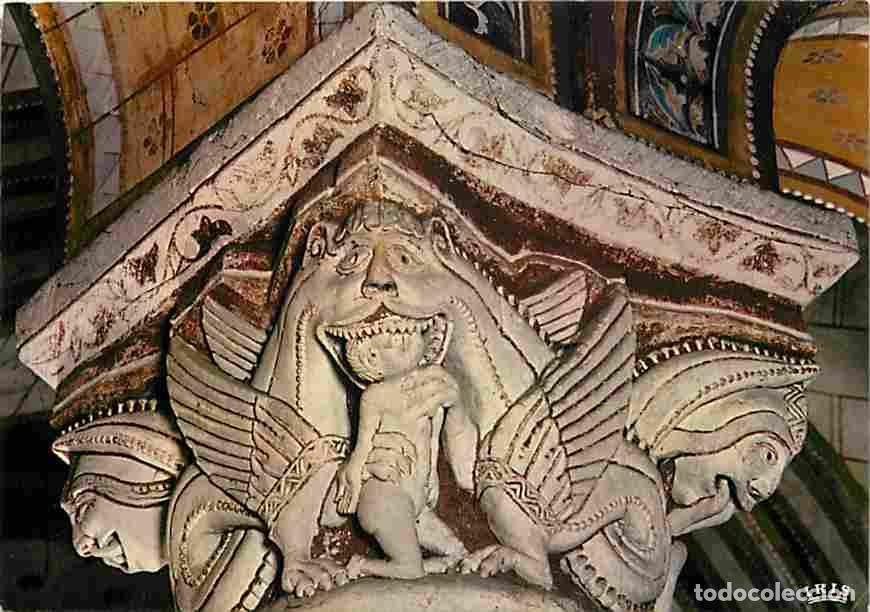 Postales: Francia - 86 - Chauvigny - L'Eglise Saint Pierre - Chapiteau - Le dragon d&eacute;vorant une femme - Art Re