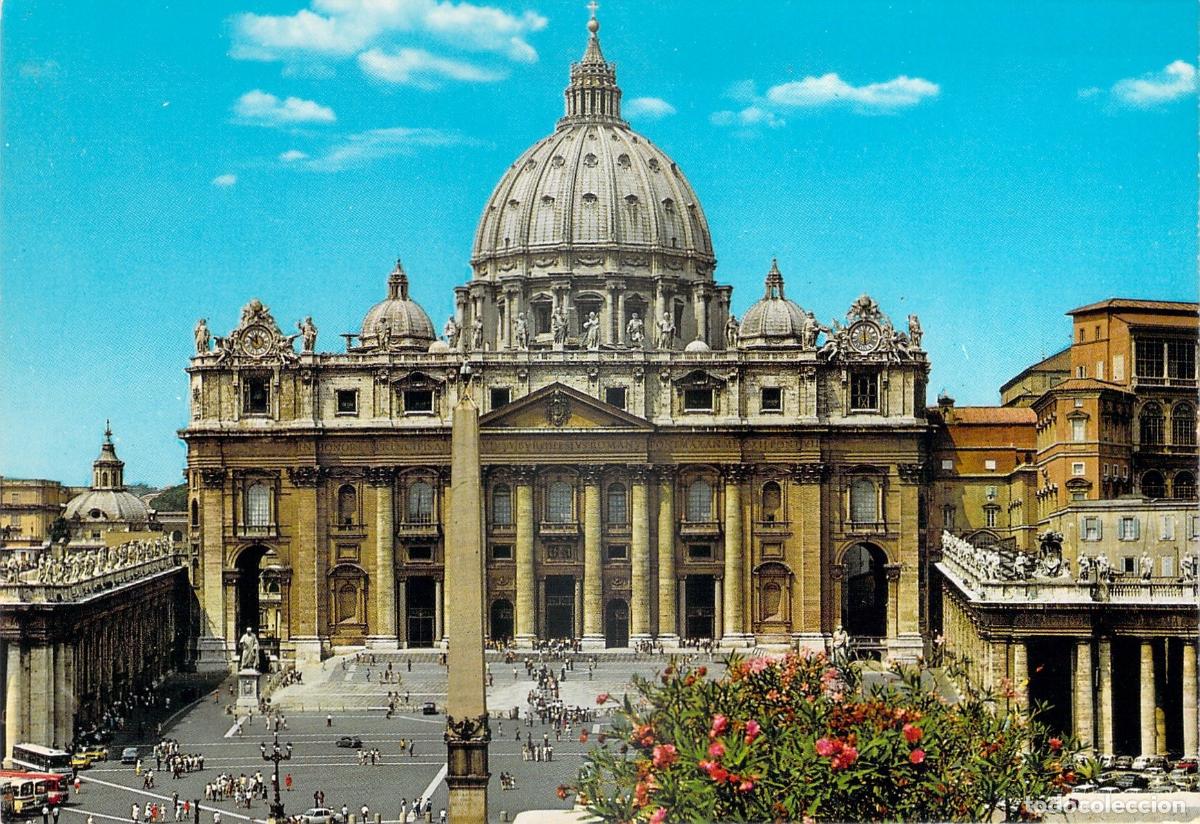Postkarten: Postal Bas&iacute;lica de San Pedro, Vista de la C&uacute;pula y Fachada, Roma Italia