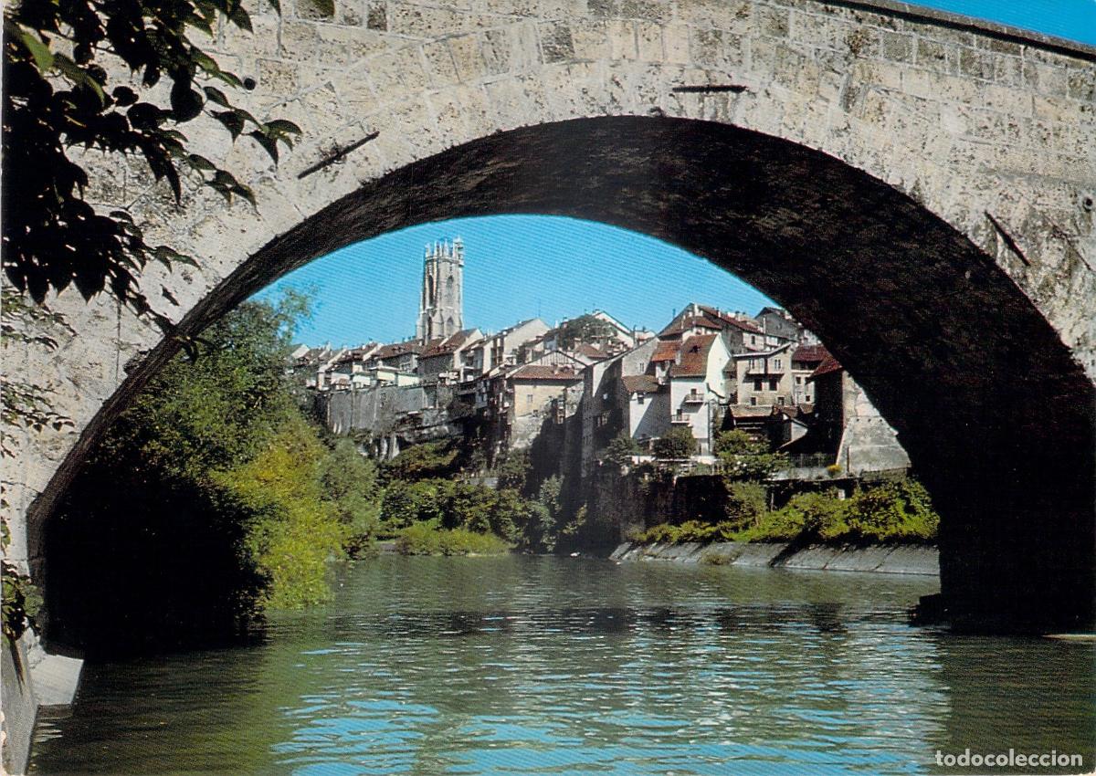 Postkarten: Postal Friburgo y el R&iacute;o Sarine, Vista a trav&eacute;s de Puente de Piedra