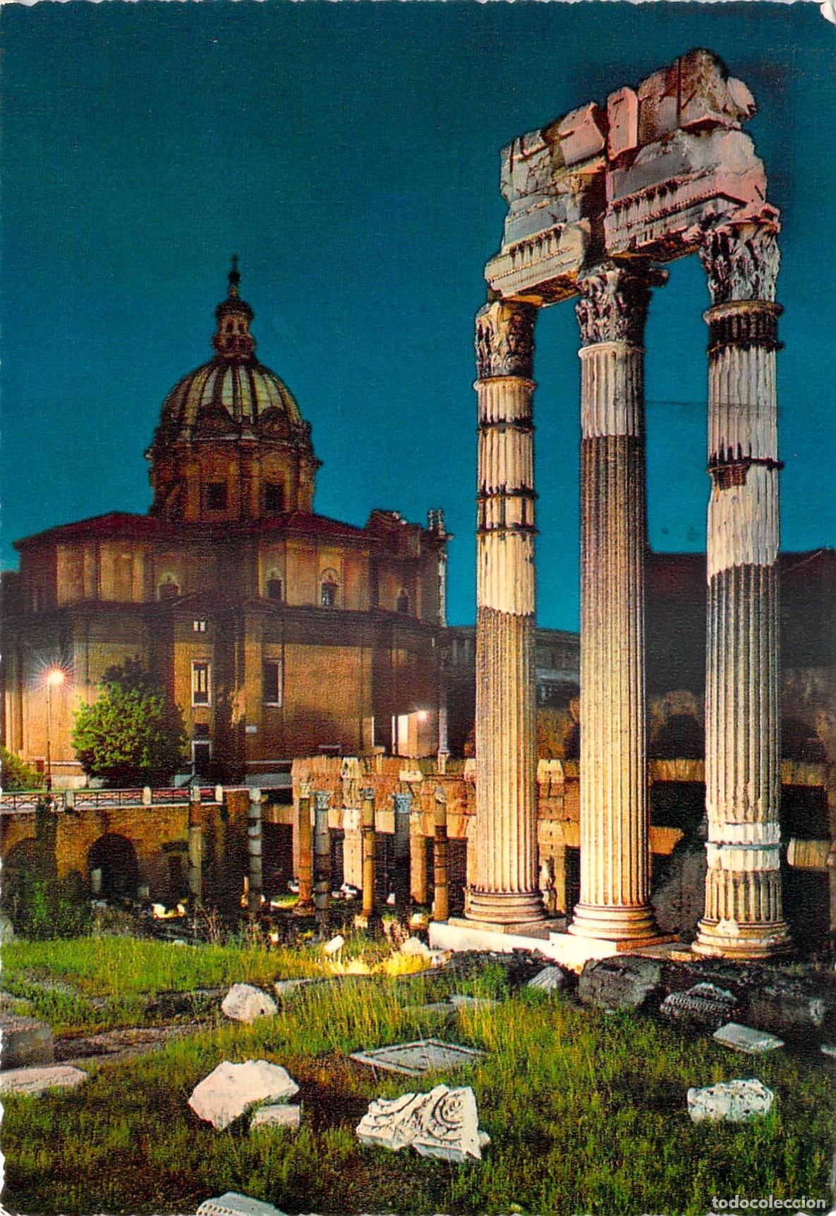 Postais: Postal Roma de Noche: Ruinas del Foro Romano y Tribunal, Italia