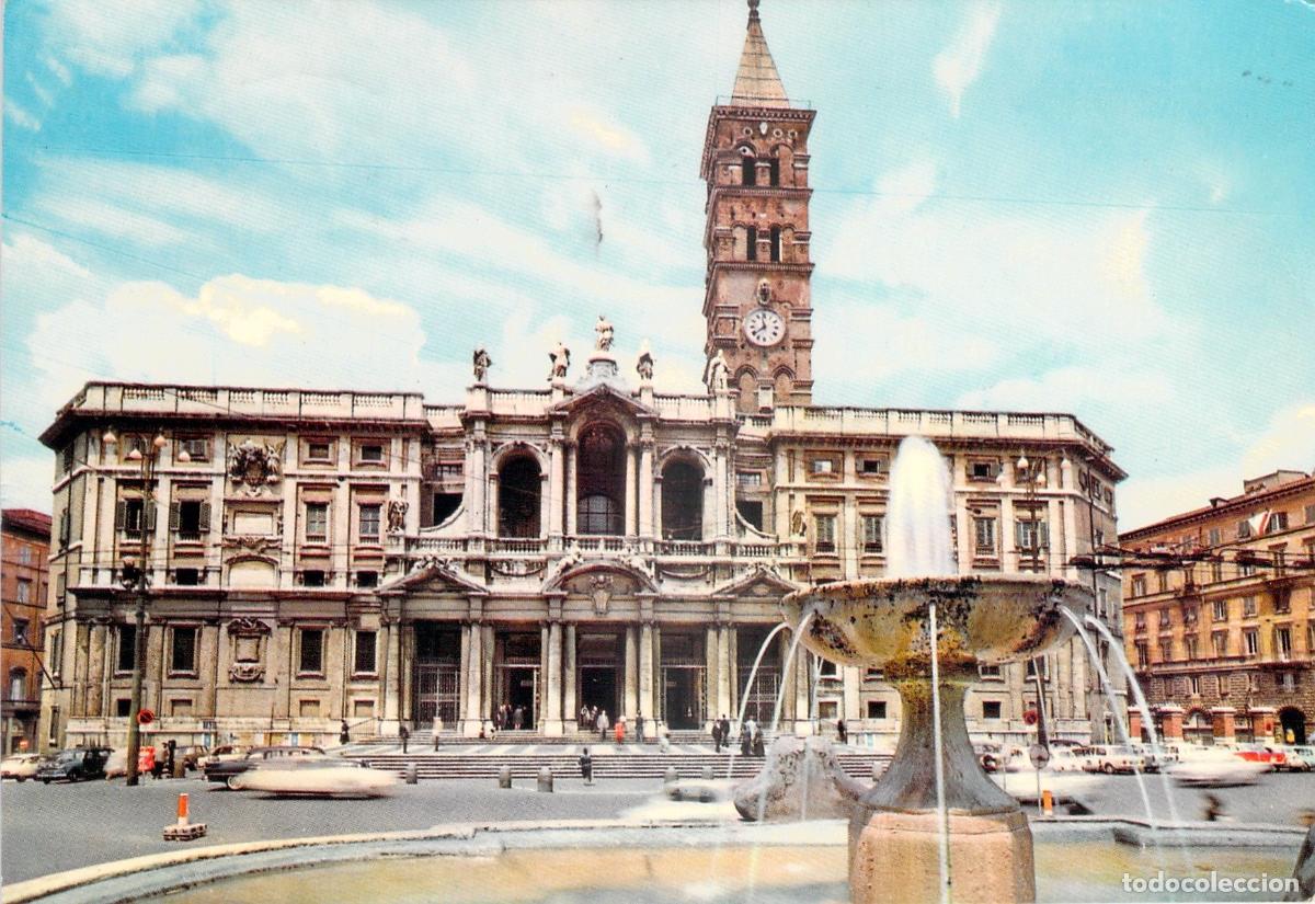Postkarten: Postal Roma Italia - Fachada Bas&iacute;lica de Santa Mar&iacute;a Mayor y Fuente