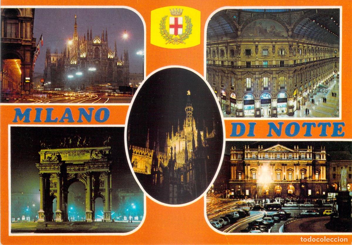 Postkarten: Postal Mil&aacute;n de Noche: Duomo, Galleria Vittorio Emanuele II y La Scala