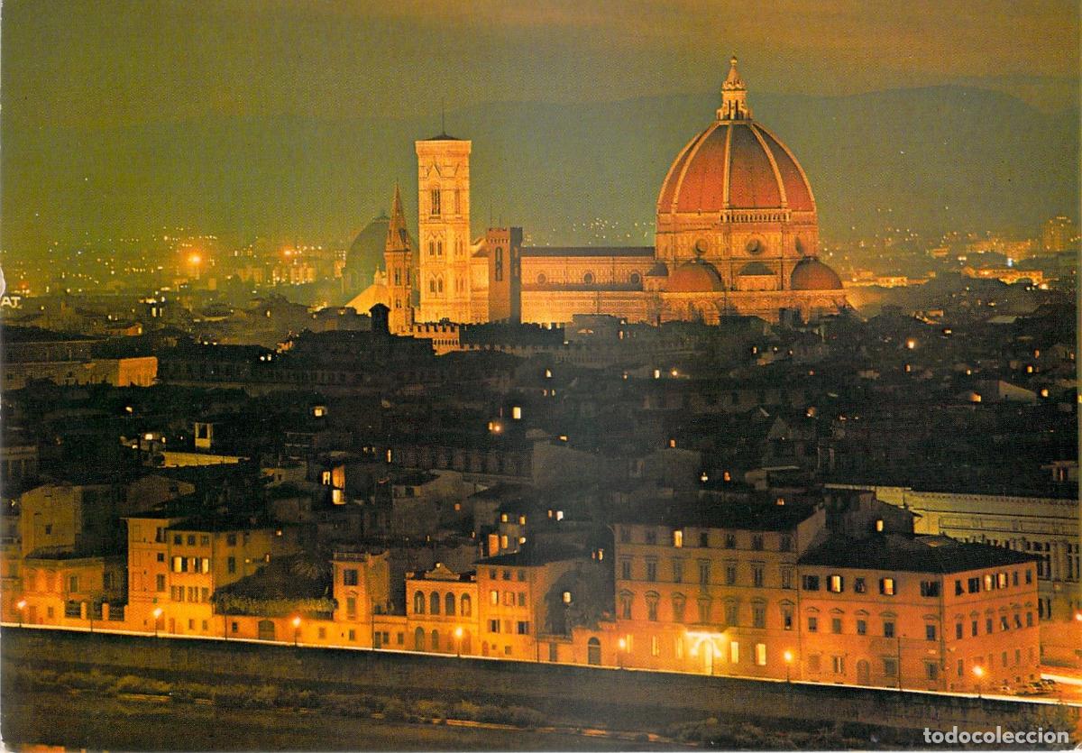 Postkarten: Postal Florencia Noche Nocturno Duomo C&uacute;pula Brunelleschi Italia Panor&aacute;mica