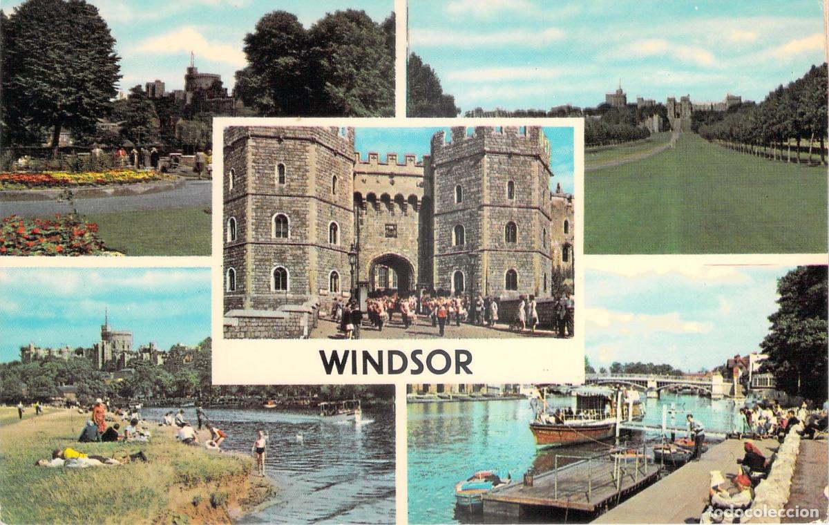Postkarten: Postal de Windsor, Inglaterra, Vistas M&uacute;ltiples del Castillo y R&iacute;o T&aacute;mesis