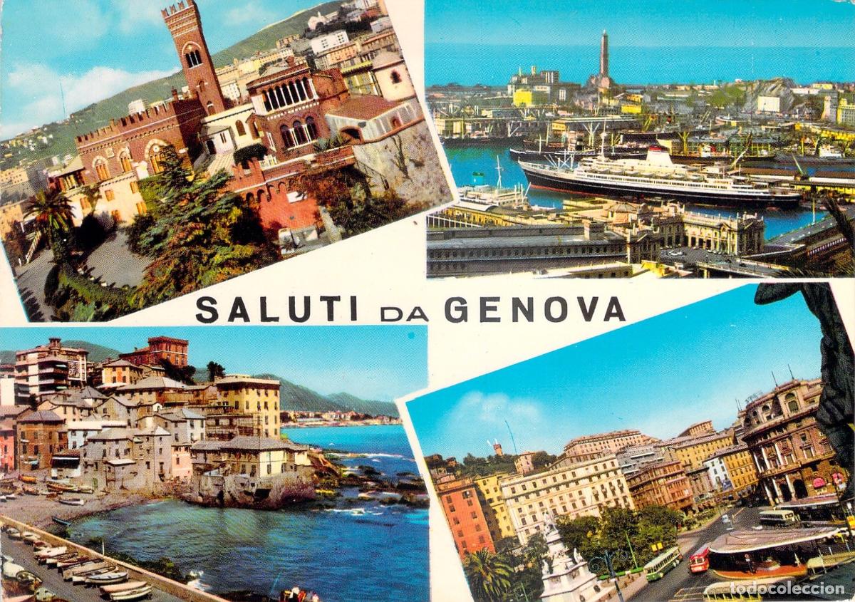 Postkarten: Postal Collage Vistas G&eacute;nova Italia: Puerto, Castello d'Albertis, Boccadasse