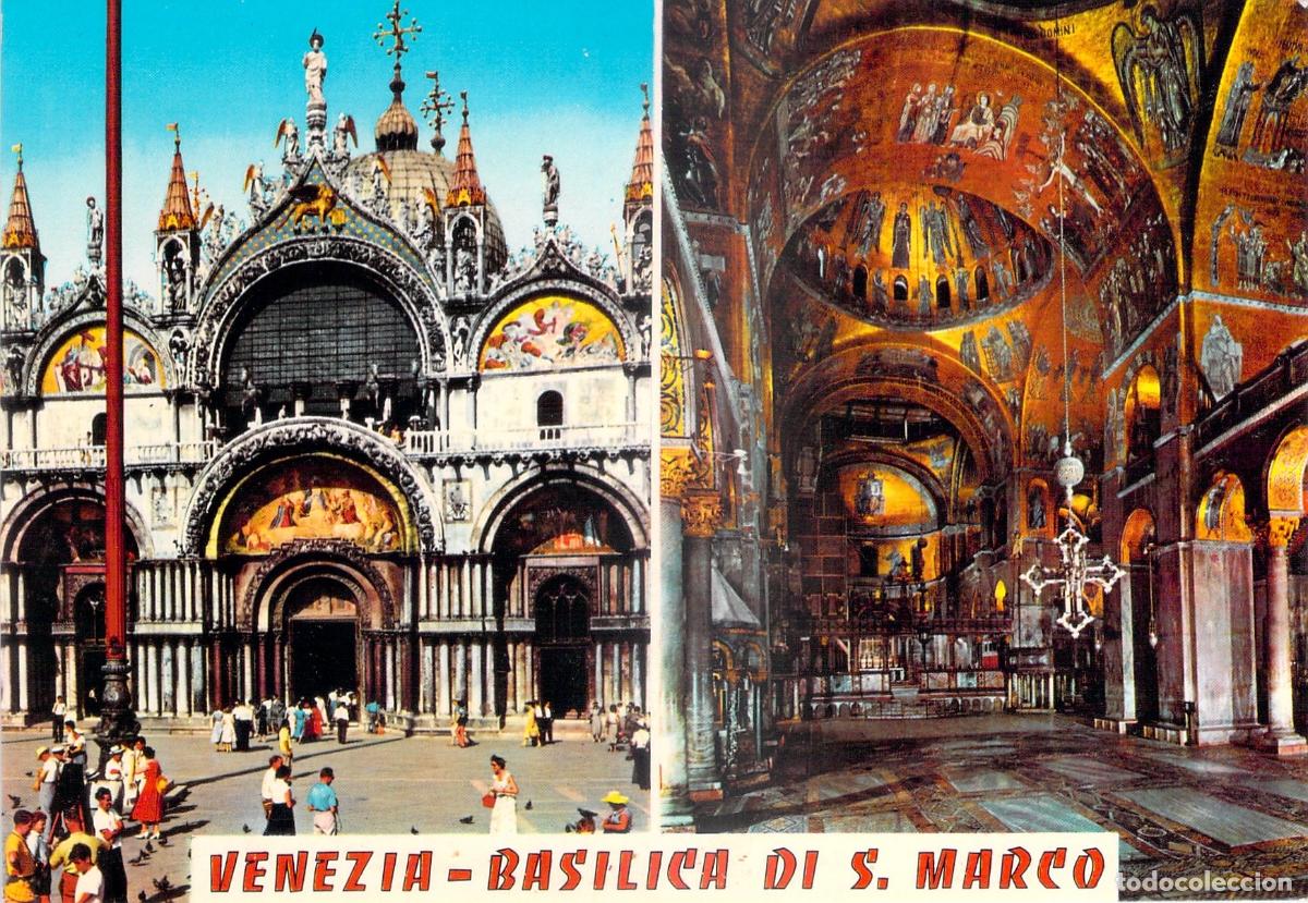 Cartoline: Postal Bas&iacute;lica de San Marcos, Vistas Exterior e Interior, Venecia, Italia